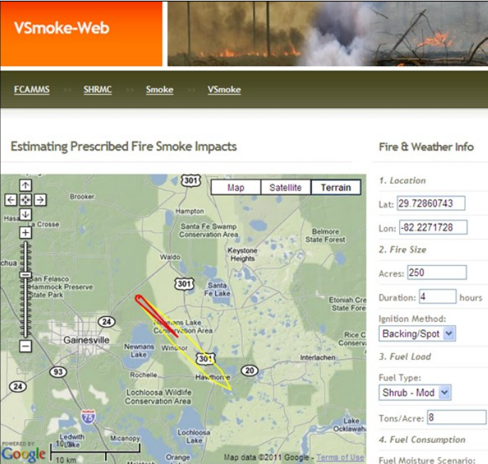 Screenshot of VSmoke-Web plume overlay results.
