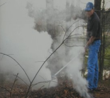 Superfog seen above a pile.