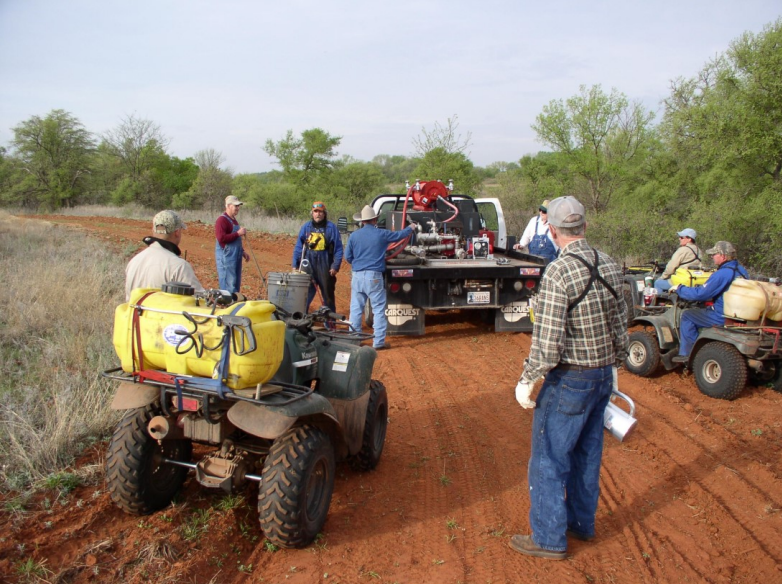 Members of the Roger Mills County PBA in western Oklahoma get ready for a prescribed burn.