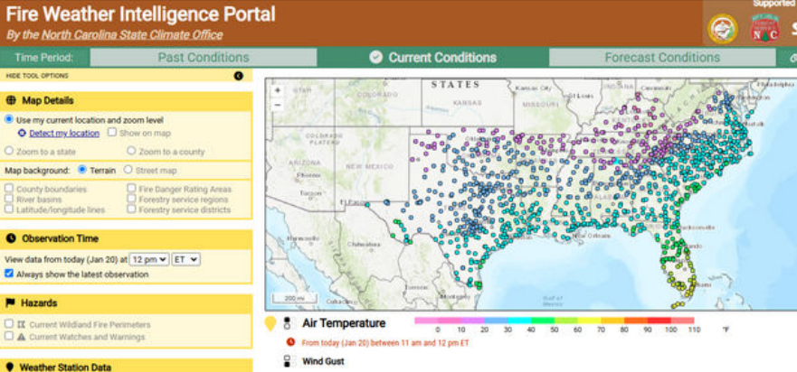 Screenshot of the Fire Weather Intelligence Portal