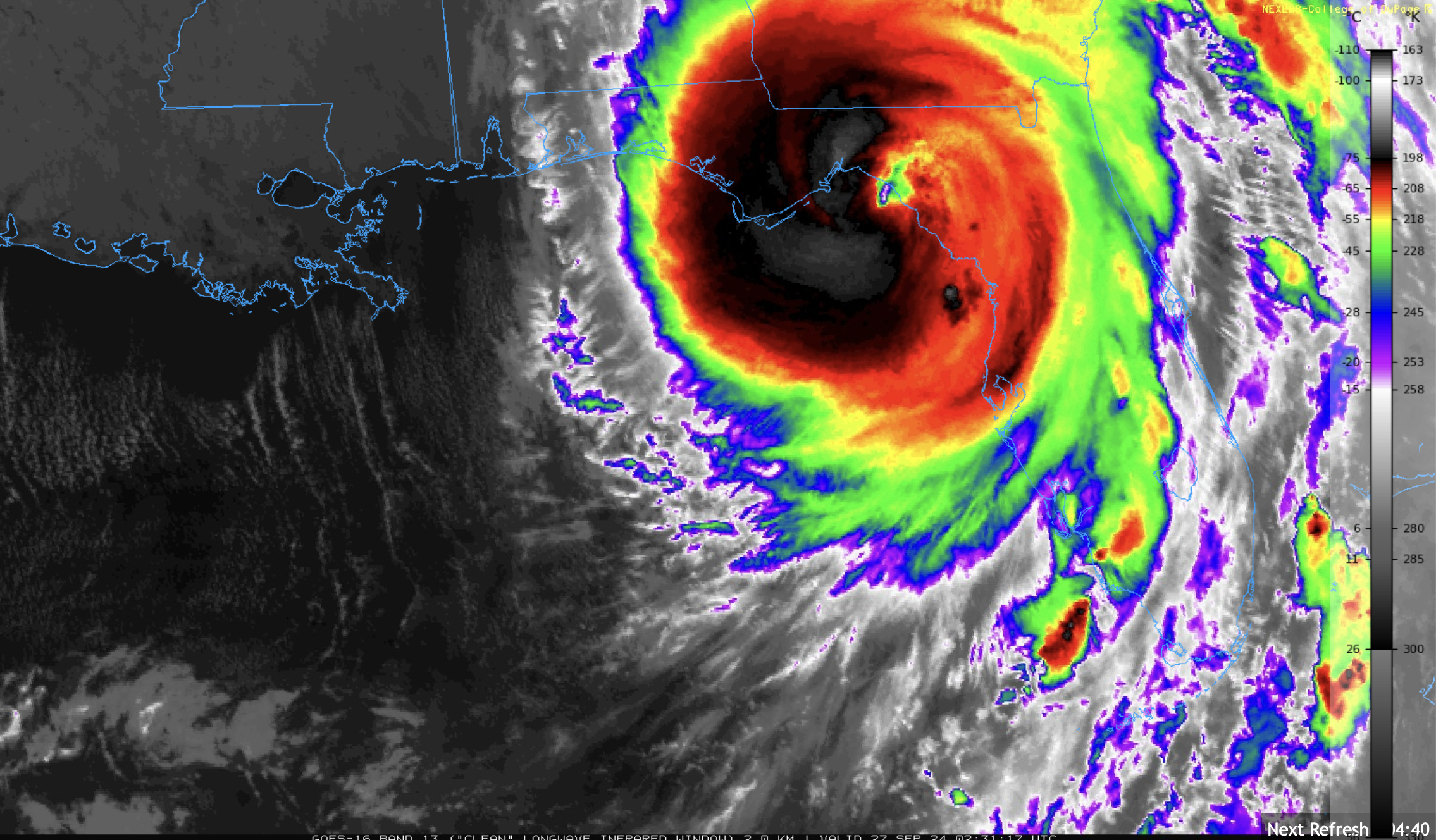 A satellite image of hurricane Helene as it approaches the Florida Big Bend region in 2024.