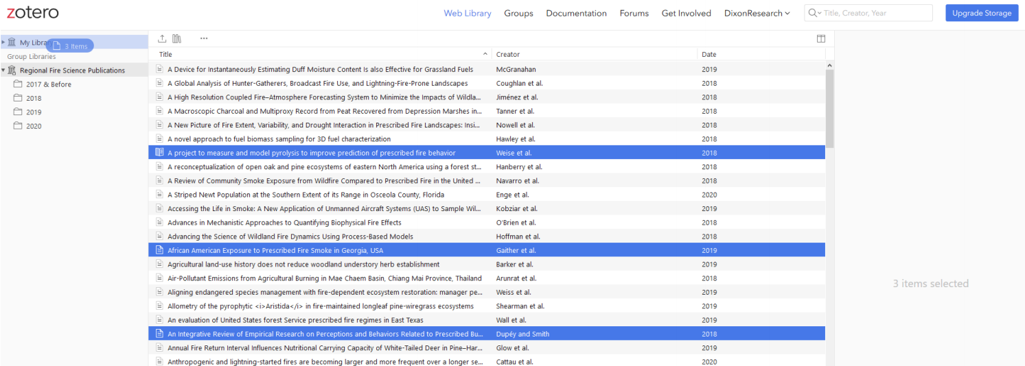 A Screenshot of the RFSPD Zotero Library.