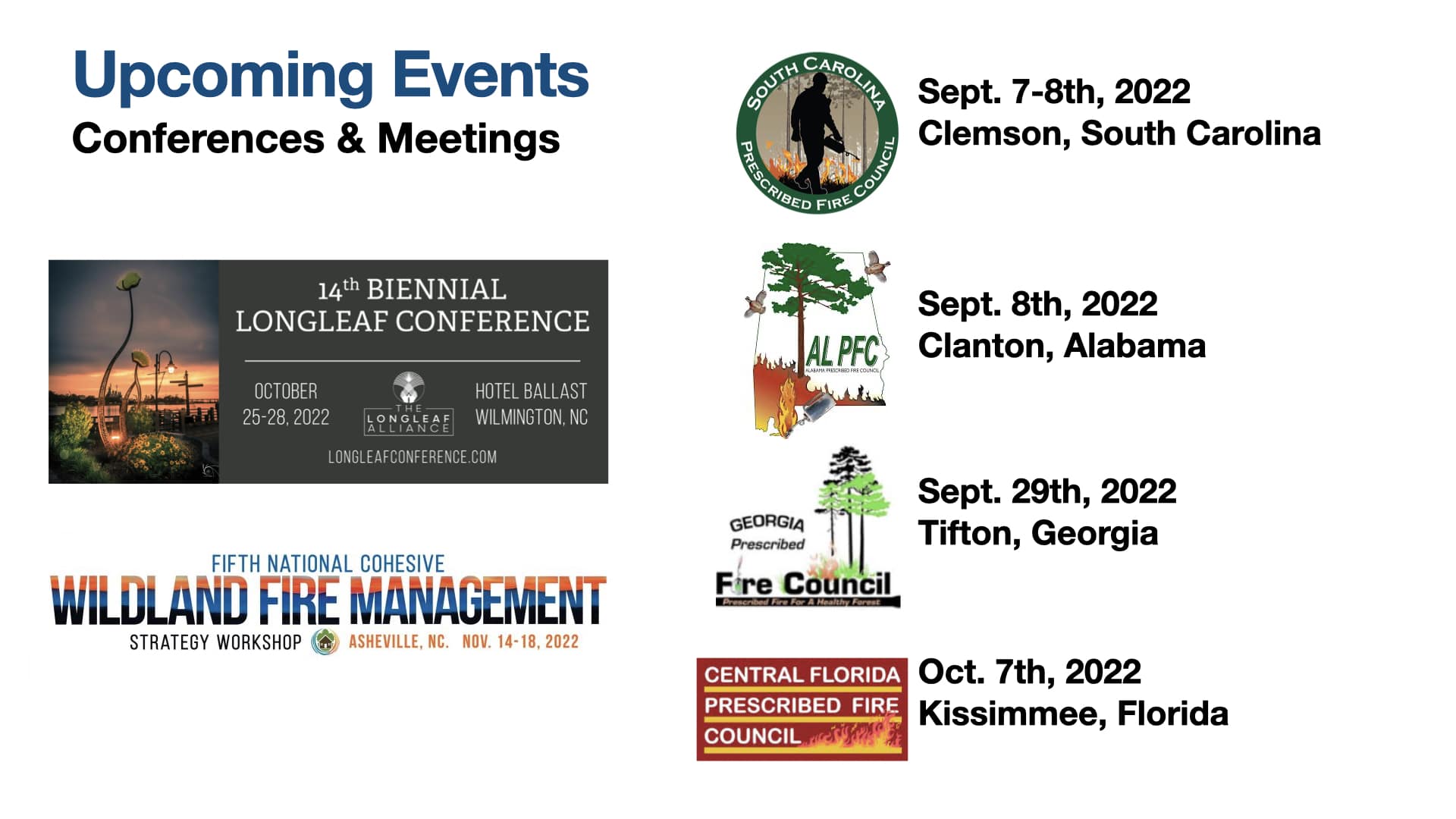 Upcoming Conferences & Meetings – Southern Fire Exchange